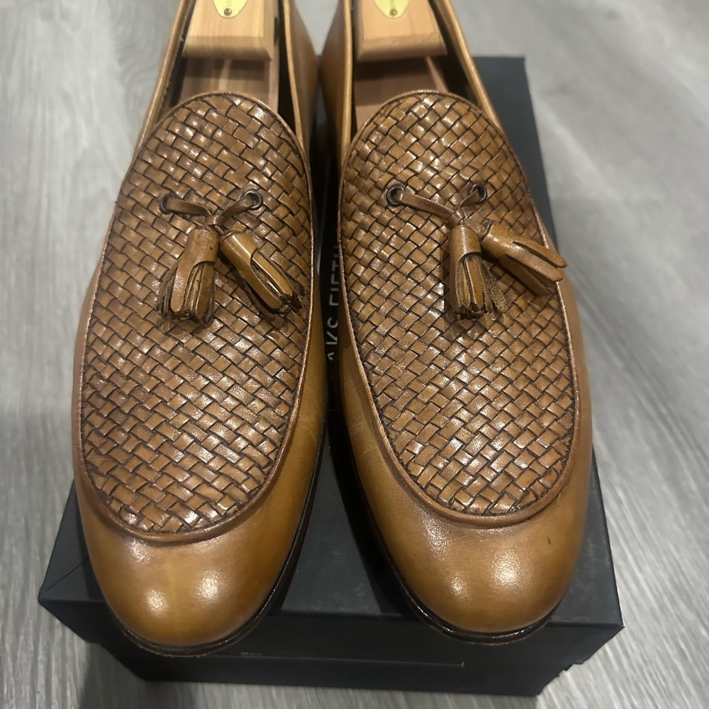 Made in Italy Saks Fifth Avenue Tan Woven Leather Loafers - Picture 2 of 7